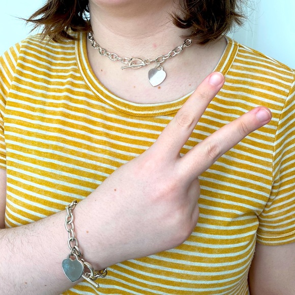 Choker Heart Necklace with matching Bracelet - Picture 1 of 8